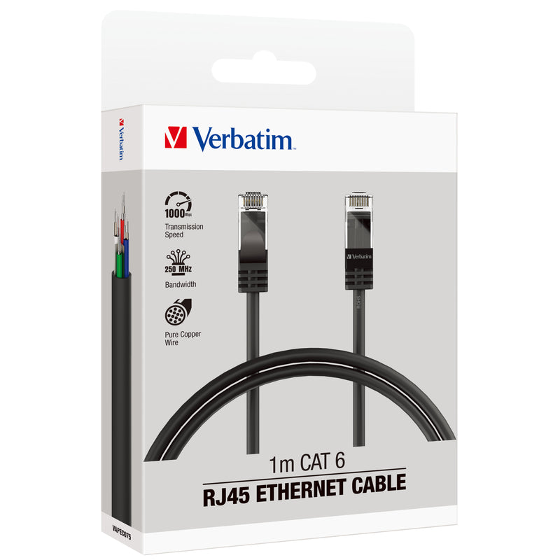 verbatim essentials ethernet cable cat 6 1m black