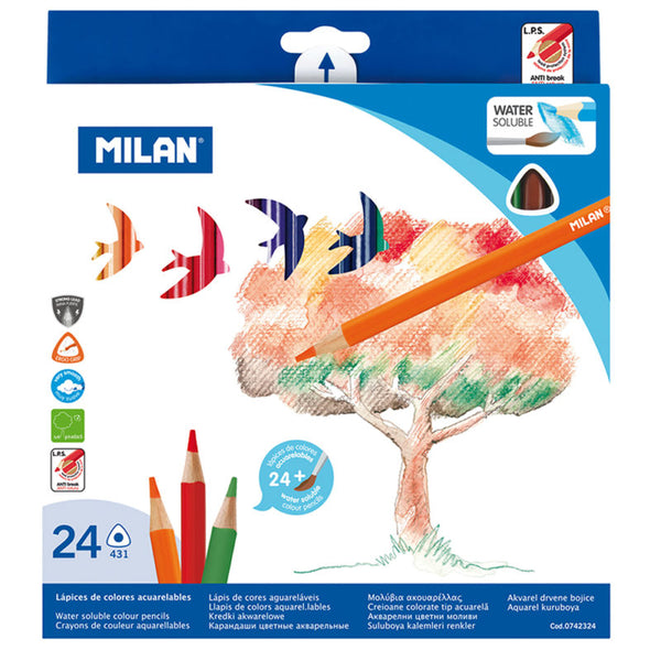 Milan Triangular Water Soluble Coloured Pencils Pack Of 24