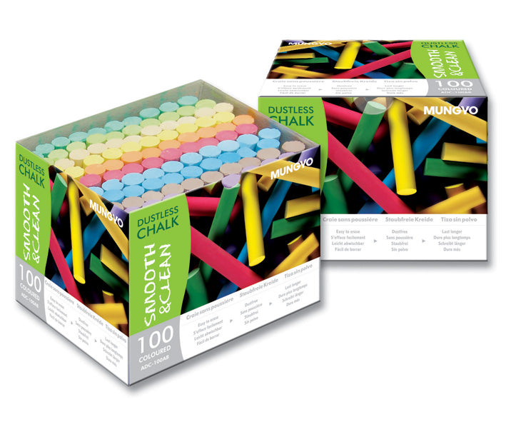 mungyo 100 pieces dustless chalk 5 assorted colours