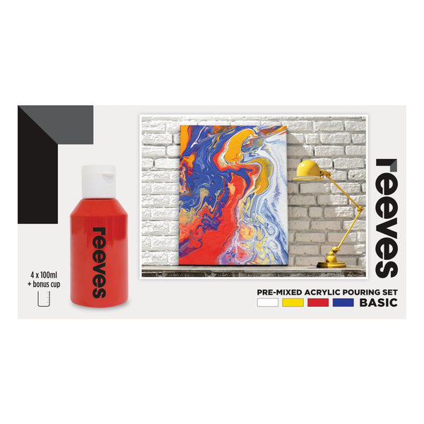 Reeves Pre Mixed Acrylic Pouring Paints Set Of 4 Primary