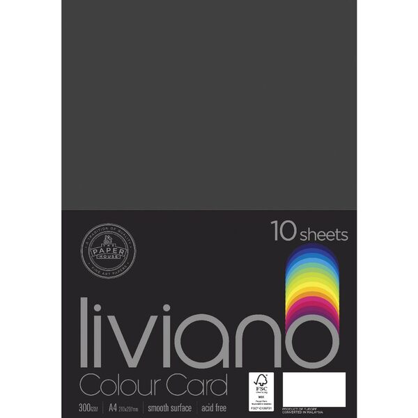 The Paper House Liviano Colour Card 300gsm A4 Pack Of 10#Colour_BLACK