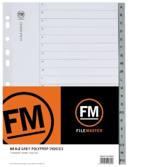 fm indices a-z size a4 GREY 20 tab polypropylene