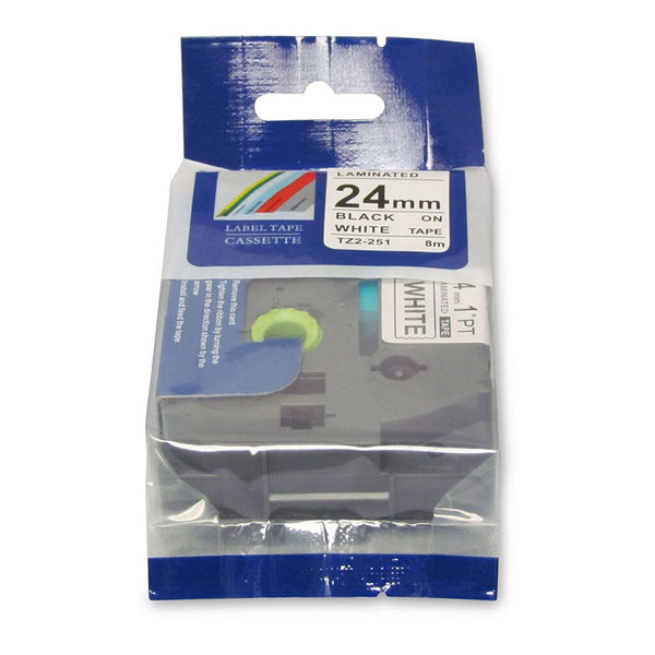 icon compatible brother tz tape 24mm BLACK on WHITE