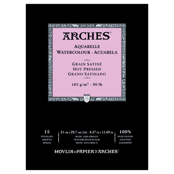 Arches Watercolour Natural White Pad 185gsm Hot Pressed 15 Sheet#Size_21X29.7CM