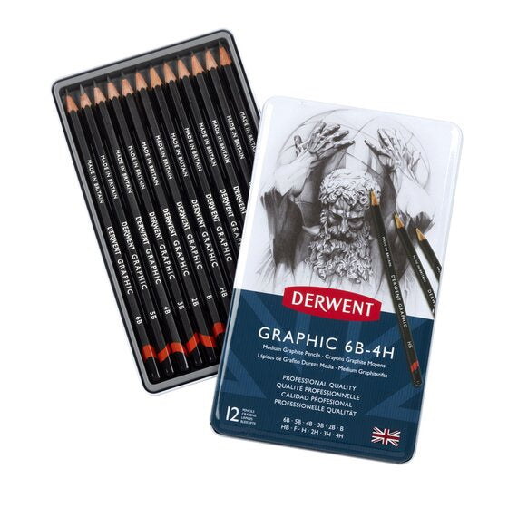 Derwent Medium Graphic Pencils - Tin Of 12