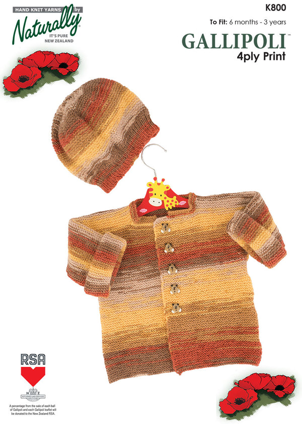 Naturally Pattern Leaflet Gallipoli 4ply Print Kids/jacket & Hat