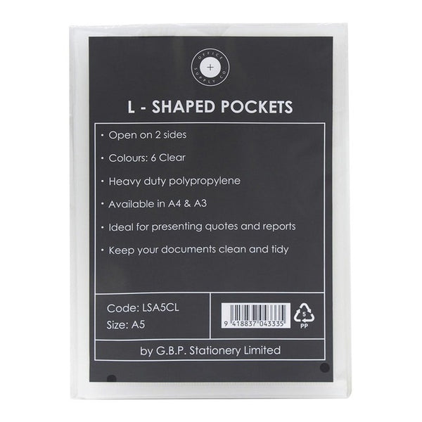 OSC L Shaped Pockets Heavy Duty Clear - Pack of 6#Size_A5