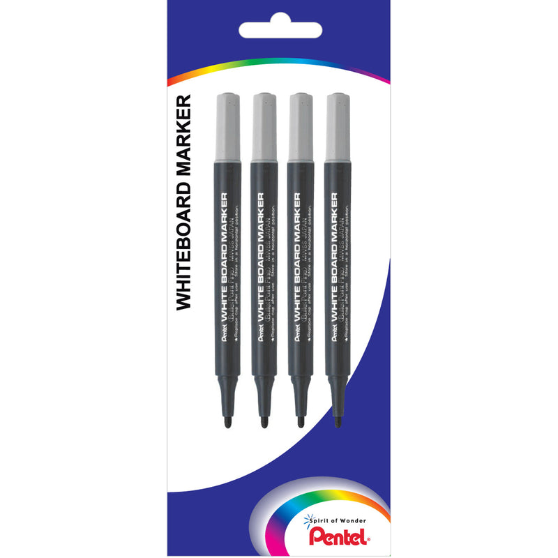 pentel whiteboard marker small barrel mw5s 1.3mm black pack of 4