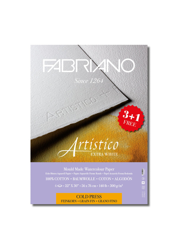 Fabriano Artistico Watercolor Paper - 22x30 Extra-White, 140lb Cold Press  (Pack of 9 + 6 Free Sheets)